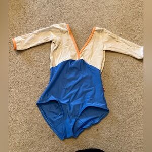 Yumiko Cream and Blue Bodysuit with Orange Accents